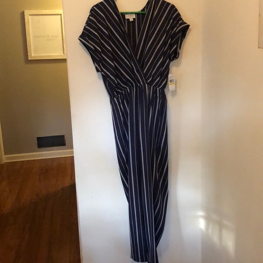 Cute blue with white striped romper.